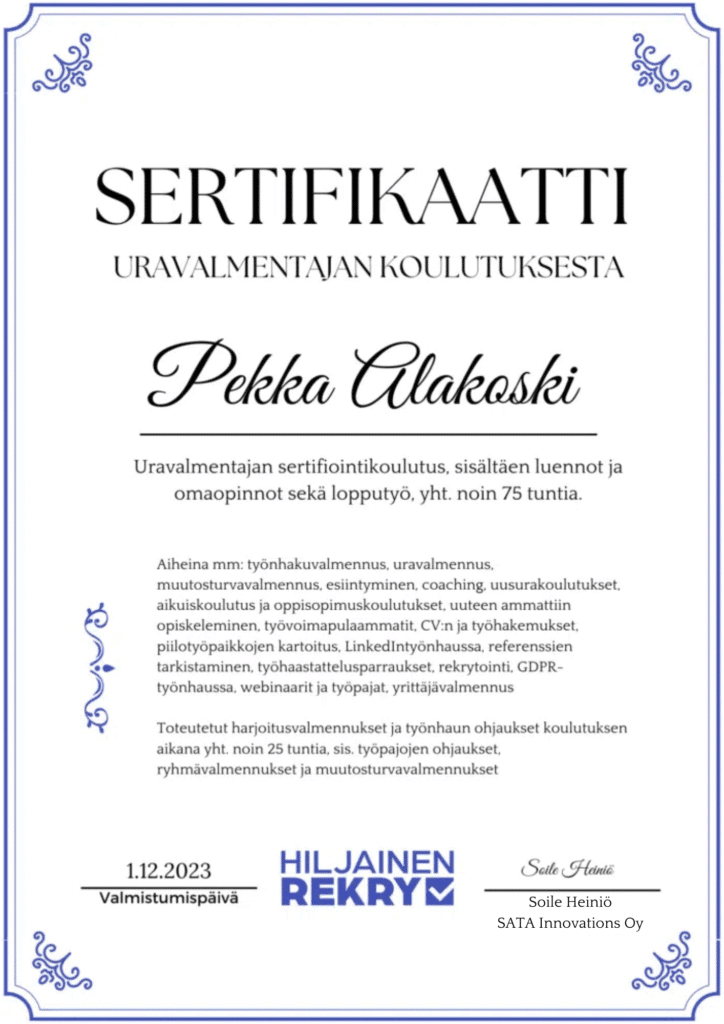 Sertifikaatti, uravalmentajan sertifiointikoulutus